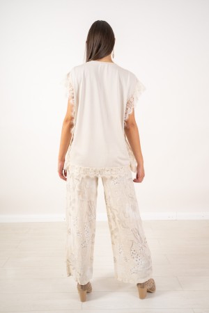pantalon de lin Sakira avec des fleurs de fantaisie Sakira Pantalons en lin avec des fleurs de fantaisie Sakira Pantalon dans le