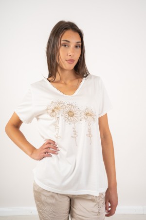 t-shirt clari con stampa strass margherite  t-shirt clari con stampa strass margherite  t-shirt clari con stampa strass margh...