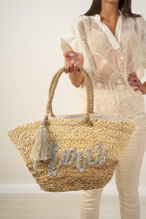 Borsa paglia mara con dettaglio scritta in strass Borsa paglia mara con dettaglio scritta in strass Borsa paglia mara con det...