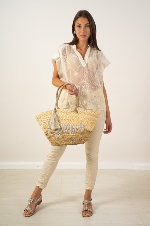 summer shirt with gone Korean neckline. Macrame style machining Summer shirt with gone Korean neckline processing ...