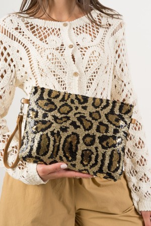 pochette Milena Fantasy Leopard und Strass mit Lederband Pochette Milena Fantasy Leopard und Strass mit Gurt ...