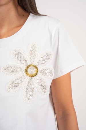 t-Shirt Schwester mit Stickerei Gänseblümchen Strass T-shirt Schwester mit Stickerei Gänseblümchen Strass T-Shirt Schwester mit 