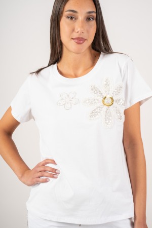 t-Shirt Schwester mit Stickerei Gänseblümchen Strass T-shirt Schwester mit Stickerei Gänseblümchen Strass T-Shirt Schwester mit 