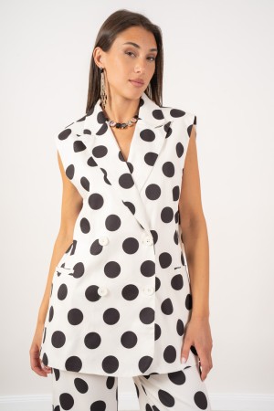 chaleco Cecia Polka Polka con chaleco de cuello Rever Cecia Polka Polka Dots Con Rever Cock Chaleco Cecia Polka Dots Con Rever C