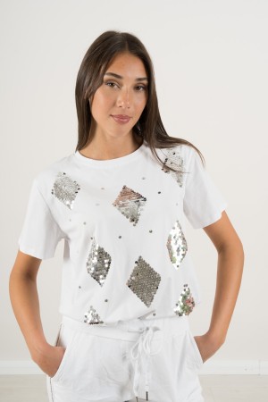 rombi-Baumwoll-T-Shirt mit Rhinestone-Rombi-Baumwoll-T-Shirt mit Rhinestone-Rombi-Baumwoll-T-Shirt mit Strasssteinen