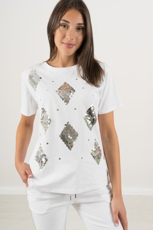 rombi-Baumwoll-T-Shirt mit Rhinestone-Rombi-Baumwoll-T-Shirt mit Rhinestone-Rombi-Baumwoll-T-Shirt mit Strasssteinen
