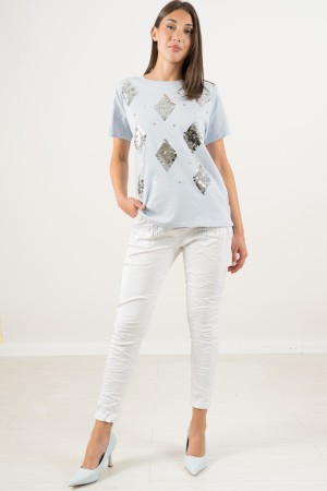 rombi-Baumwoll-T-Shirt mit Rhinestone-Rombi-Baumwoll-T-Shirt mit Rhinestone-Rombi-Baumwoll-T-Shirt mit Strasssteinen