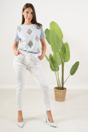 rombi-Baumwoll-T-Shirt mit Rhinestone-Rombi-Baumwoll-T-Shirt mit Rhinestone-Rombi-Baumwoll-T-Shirt mit Strasssteinen