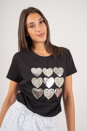 trixi T-shirt with Front Hearts File Short Sleeve T-shirt T-shirt with File Front Hearts Short Sleeve T-shirt Tripi C ... \ t.