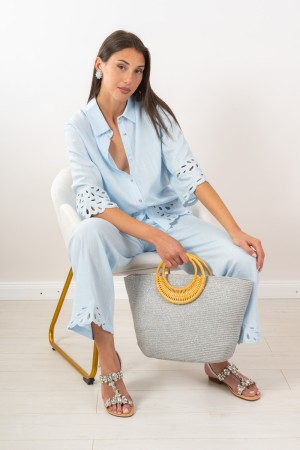 coordinato penna camicia e pantalone con dettagli lavorati  coordinato penna camicia e pantalone con dettagli lavorati  coord...