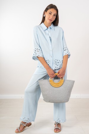 coordinato penna camicia e pantalone con dettagli lavorati  coordinato penna camicia e pantalone con dettagli lavorati  coord...