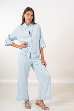 coordinato penna camicia e pantalone con dettagli lavorati  coordinato penna camicia e pantalone con dettagli lavorati  coord...