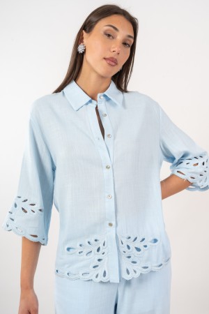 coordinato penna camicia e pantalone con dettagli lavorati  coordinato penna camicia e pantalone con dettagli lavorati  coord...