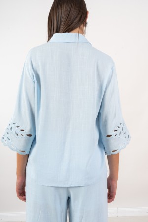coordinato penna camicia e pantalone con dettagli lavorati  coordinato penna camicia e pantalone con dettagli lavorati  coord...