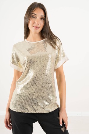 Festplatten-T-Shirt mit Paillettenscheiben-T-Shirt mit Paillettenscheiben-T-Shirt mit Pailletten