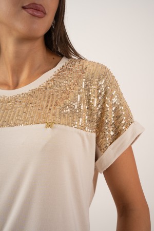 T-shirt de éster con éster de camiseta con lentejuelas con éster de camiseta con lentejuelas con lentejuelas