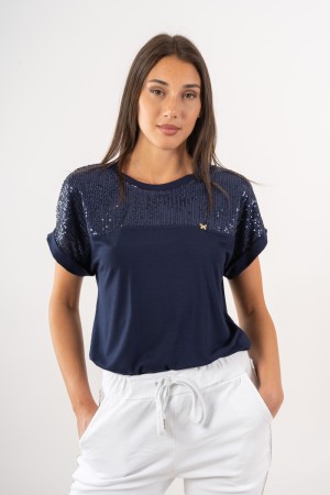 T-shirt de éster con éster de camiseta con lentejuelas con éster de camiseta con lentejuelas con lentejuelas