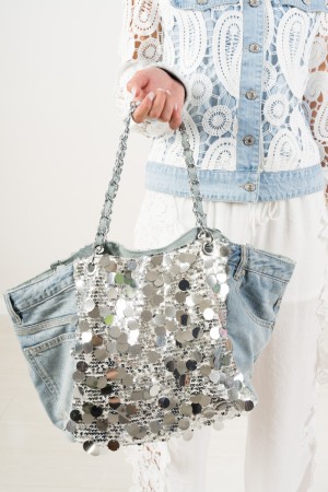 borsa grande viviana con paillettes e denim  borsa grande viviana con paillettes e denim  borsa grande viviana con paillettes...