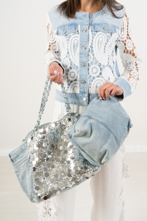 borsa grande viviana con paillettes e denim  borsa grande viviana con paillettes e denim  borsa grande viviana con paillettes...