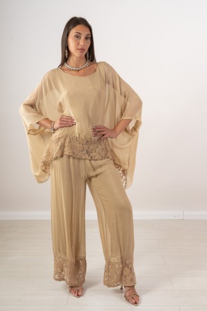 coordinato festival blusa e pantalone con pizzo sul fondo  coordinato festival blusa e pantalone con pizzo sul fondo  coordin...