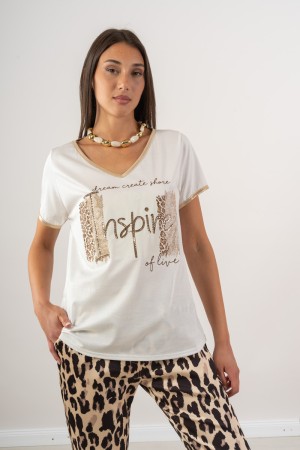 t-shirt sogni con scollo a v dettagli brillantini  t-shirt sogni con scollo a v dettagli brillantini  t-shirt sogni con scoll...