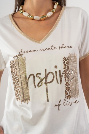 t-shirt Dreams avec décolleté en V Détails BRILLANTINI T-shirt Dreams V-cou Détails Brilliantini T-shirt Dreams avec Scoll ...
