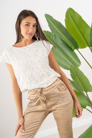 ursula T-shirt with gold embroidery and lace Ursula T-shirt with gold embroidery and lace Ursula T-shirt with gold embroidery an