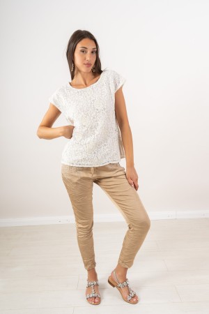 ursula T-shirt with gold embroidery and lace Ursula T-shirt with gold embroidery and lace Ursula T-shirt with gold embroidery an