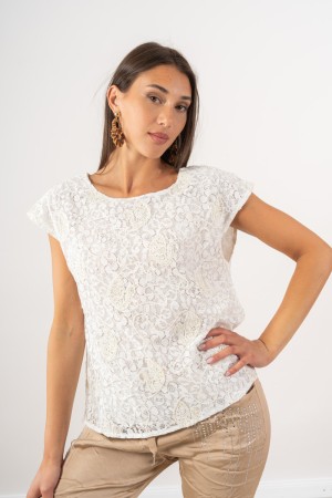 ursula T-shirt with gold embroidery and lace Ursula T-shirt with gold embroidery and lace Ursula T-shirt with gold embroidery an