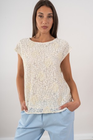 t-shirt Ursula avec broderie dorée et t-shirt Ursula de dentelle avec t-shirt de broderie et de dentelle de dentelle avec broder