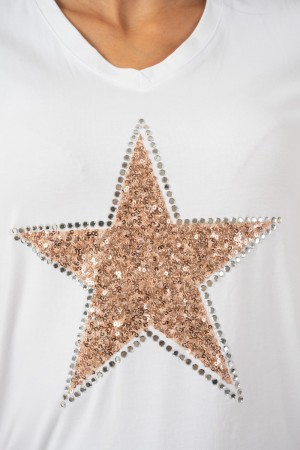 sabri-Kurzarm-T-Shirt mit Stern-Strass-Front-T-Shirt Sabri-Kurzarm mit Stern-Strass-Front-T-Shirt Sabri M ... \ t.
