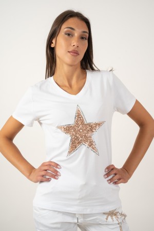 t-shirt sabri manica corta con stella strass anteriore t-shirt sabri manica corta con stella strass anteriore t-shirt sabri m...