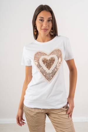 panorama de la camiseta con la camiseta de la manga corta de la strass del corazón Panorama con la camiseta de manga corta del c