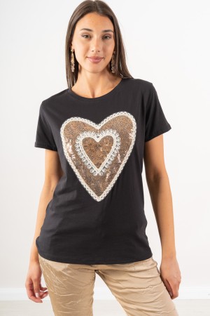 t-shirt panorama with heart strass short sleeve t-shirt panorama with rhinestone heart short sleeve t-shirt panorama with heart 