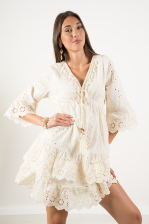 vestido de Seka en el cuello en V de encaje con borlas y hojas Sea Vestido en Cordillo Macrame V-cuello con borlas y vestido de 