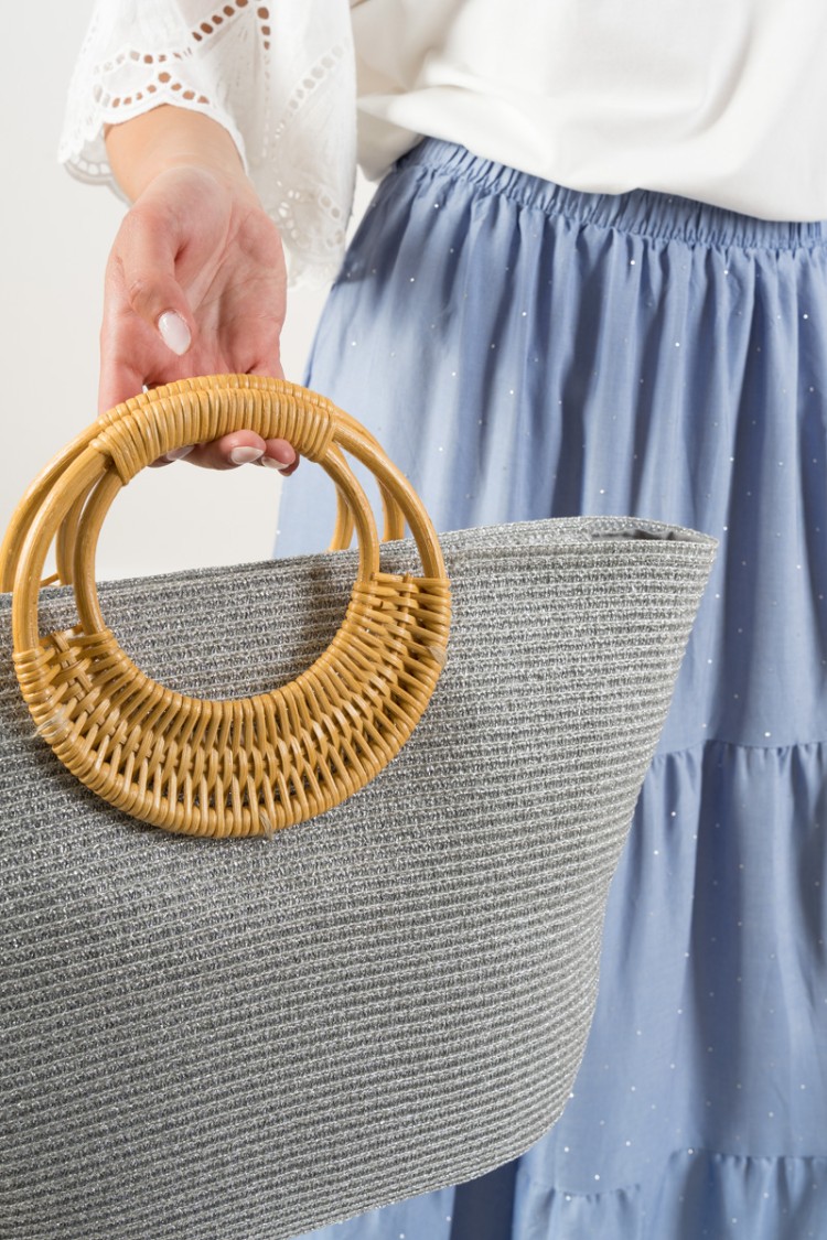 BORSA MINA PAGLIA LUREX CON MANICO CIRCOLARE LEGNO  BORSA MINA PAGLIA LUREX CON MANICO CIRCOLARE LEGNO  BORSA MINA PAGLIA LUR...