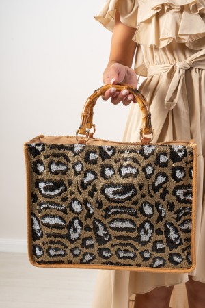 ELETTRA BAG WITH FANTASY LEOPARDATA BAMBOU HANDLE Pattern Big Elettra Bag with Fantasy Leopard Bambu Handle Model ... \ t.