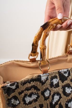 Sac Elettra avec Fantasy Leopardata Bambou Poignée Modèle Big Elettra Sac avec Fantasy Léopard Bambu Manipelle Modèle ... \ T.