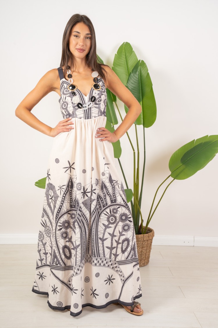 langes Milla Kleid mit Druck und Klammern breites langes Fristkleid mit Druck und Zahnspangen langes langes Milla-Kleid mit Druc