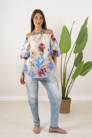 bluse Muse mit Curling Schultern und Puffarm Fantasie Blumen Bluse Muse mit Curling Schultern und Puffarm Fantasie ...