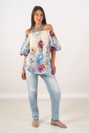 bluse Muse mit Curling Schultern und Puffarm Fantasie Blumen Bluse Muse mit Curling Schultern und Puffarm Fantasie ...