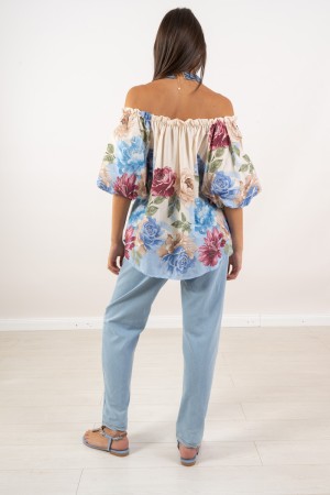 blusa Musa con hombros de rizador y manga de soplo Fantasy Flowers Blusa Musa con hombros de curling y fantasía de hojamuños FI 