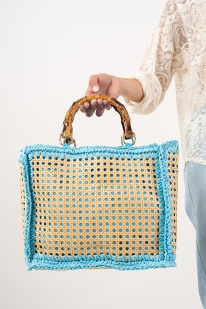 Sac de paille avec poignée Bamboo Bazel Sac Paille avec poignée Bambou Sac de paille Hazel avec poignée en bambou noisette