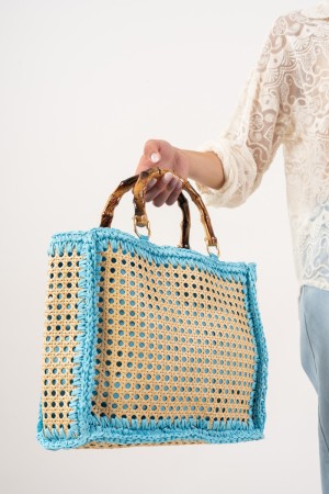 Borsa paglia con manico bambu nocciola Borsa paglia con manico bambu nocciola Borsa paglia con manico bambu nocciola