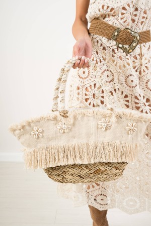 borsa paglia frange e perle beige  borsa paglia frange e perle beige  borsa paglia frange e perle beige