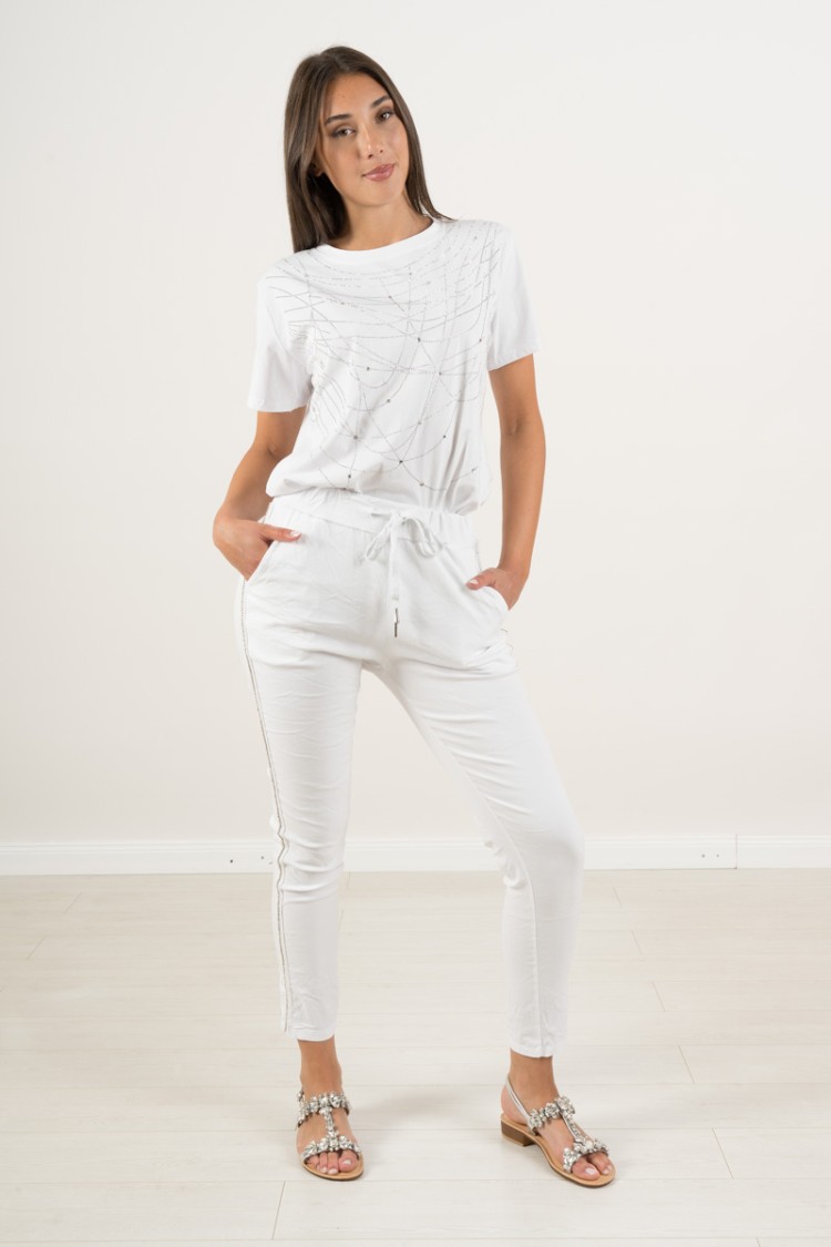 belen Pantalons avec une cigarette latérales Strass Belen Pantalon avec des strass Strass Cigarette Belen Pants avec strass ...