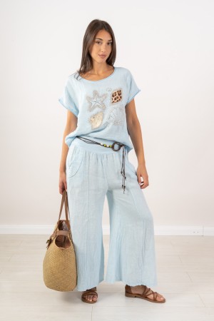 pantalone michela con fascia alta in lino  pantalone michela con fascia alta in lino  pantalone michela con fascia alta in lino