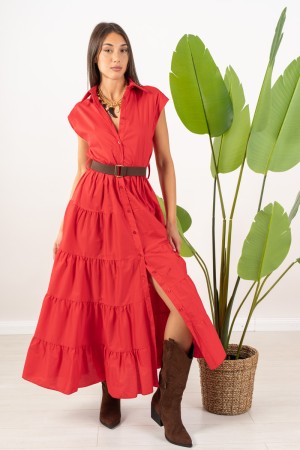 chemisier Dress Francesca in cotton with flounces on bottom and sleeveless chemisier dress Francesca in cotton with flounces on 