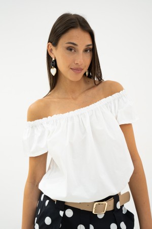 Orchidée de blouse avec élastique sur l'orchidée de chemisier d'épaules avec élastique sur l'orchidée de chemisier d'épaules ave
