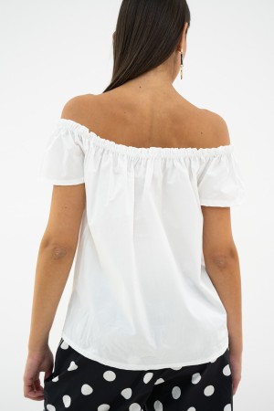 Orchidée de blouse avec élastique sur l'orchidée de chemisier d'épaules avec élastique sur l'orchidée de chemisier d'épaules ave